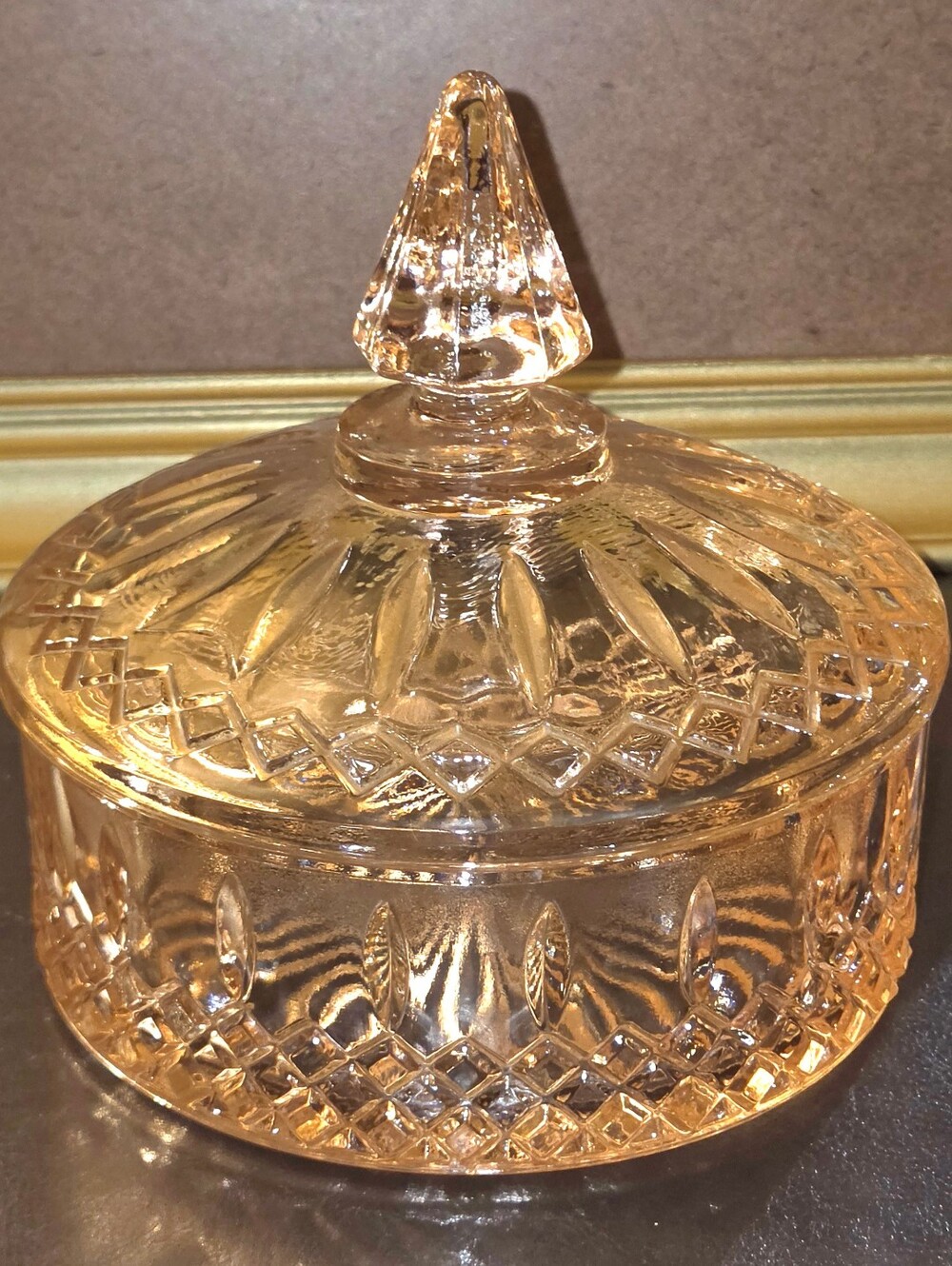 Indiana Pink Depression Glass Candy Dish Diamond  Princess Powder Box w Lid